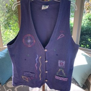 Blue-eyed Bear cotton hand printed button vest❣️